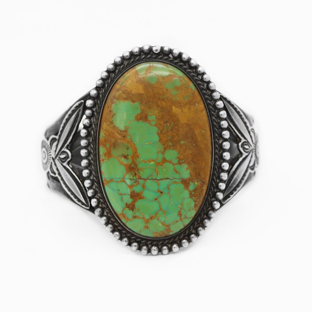 Native Style Silver Large Green Turquoise Cuff Bracelet